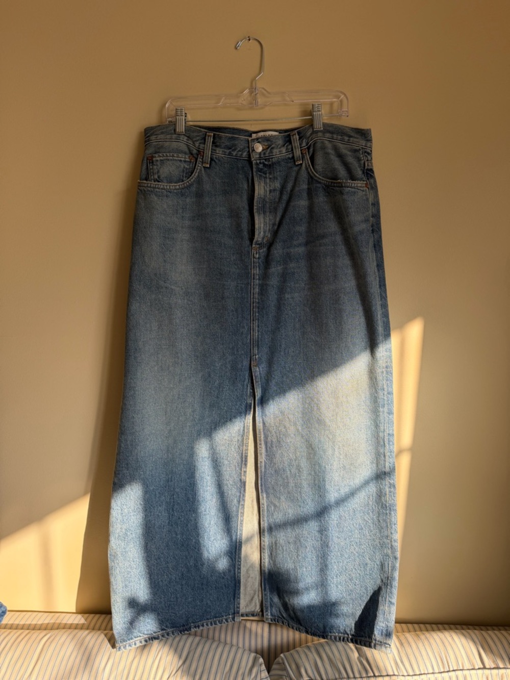 Agolde Straight Jeans Maxi Skirt in Light Blue Denim
